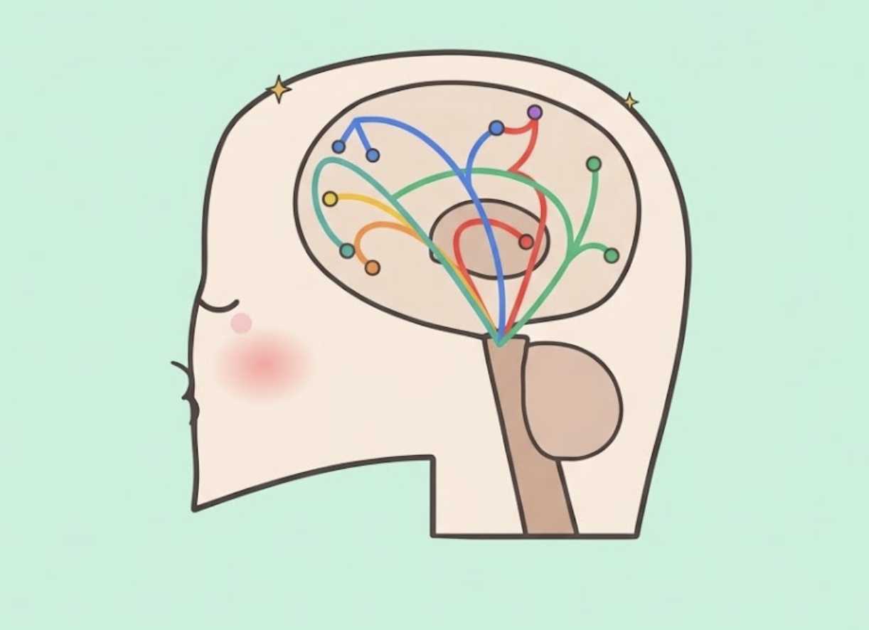 Brain diagram showing where a neurotransmitter's neurons start and where their fibers travel
